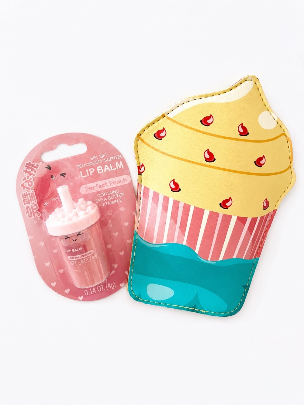 Mini Cupcake Coin Purse w/Peach Soda Flavored Lip Gloss Set